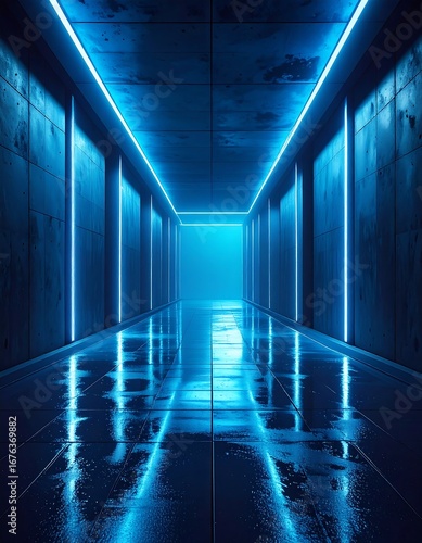 Futuristic neon hallway