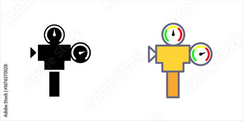 Manometer icons set cartoon vector. Different type of pressure gauge. Pipe pressure gauge measurement
