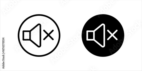 Silent and ring speaker icon set with simple and stroke style in Blue color vector illustration. Speaker icon set. volume icon vector. loudspeaker icon vector. Mute and unmute volume sound. EPS 10.
