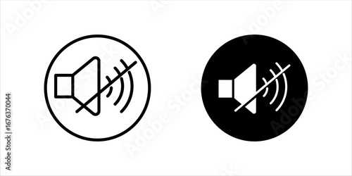 No sound and speaker icon sign set. Volume, up, down, sound, ring, vibrate, silent, mute, media, notification, audio, music, logo, symbol, label, flat, black, line icons. Vector illustration
