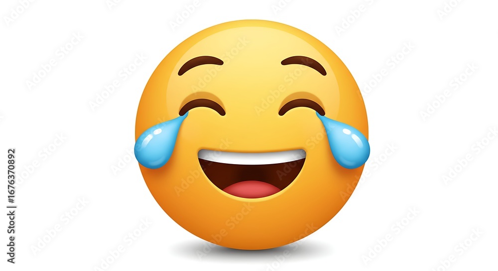 Fototapeta premium Joyful emoji face with tears of laughter, expressing happiness and amusement