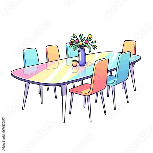 Dining room set with colorful chairs
