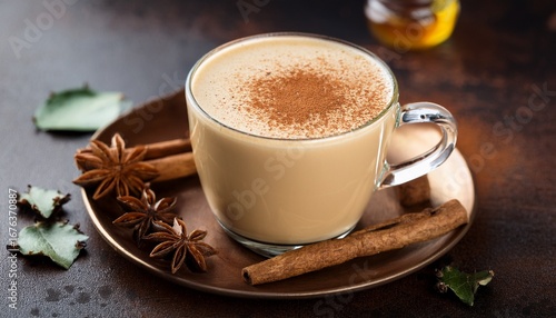 freshly brewed chai tea latte with spices