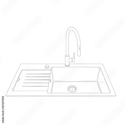 Modern Kitchen Sink and Faucet Line Art Illustration