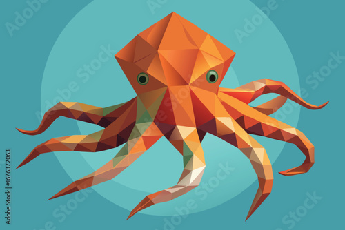 Vibrant geometric octopus artfully rendered with modern polygonal style on teal background