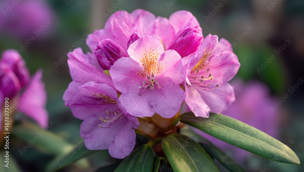 Obraz premium Close-up of a cluster of vibrant pink rhododendron flowers