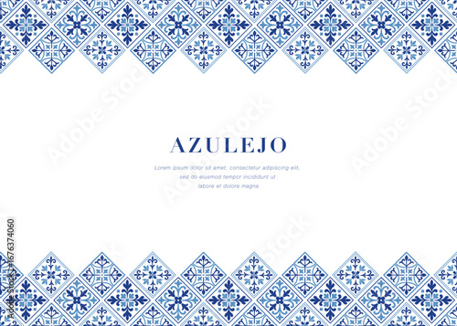Blue Azulejo Tile Pattern Frame with White Center Space
