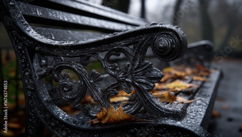 Park bench detail in autumn