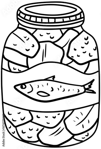 Pickled Herring Jar Vector Outline Line Art Drawing
