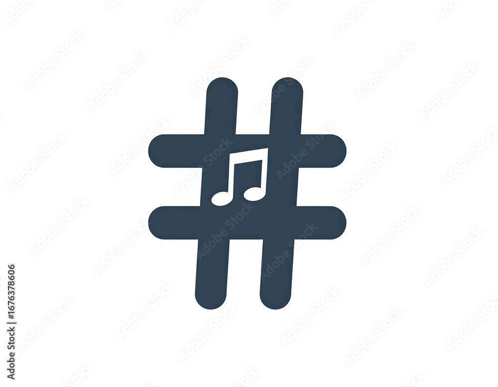 Fototapeta premium Dark-grey hashtag with musical note