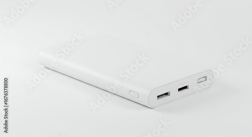 Wallpaper Mural Sleek white portable power bank with dual USB-A ports and a matte finish. Torontodigital.ca