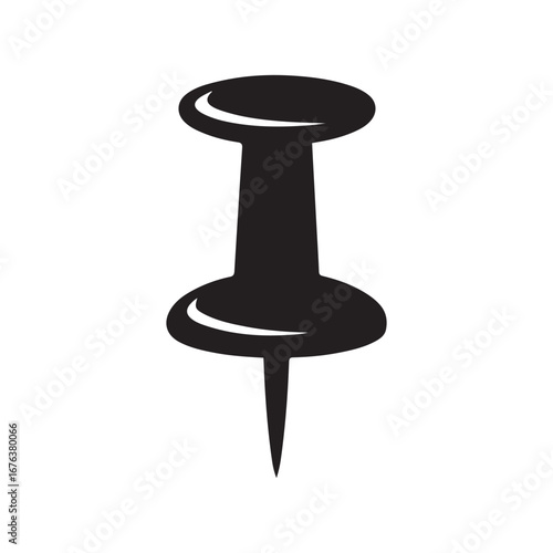 Black Silhouette of a Push Pin or Thumb Tack on White Background