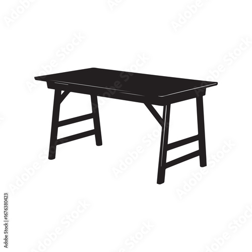 Black Silhouette of a Rectangular Wooden Table with Two Supports