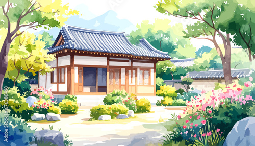 Traditional Korean House with Lush Garden.