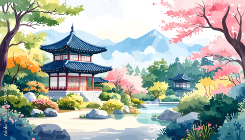 Traditional East Asian Two Tiered Pagoda Architecture.