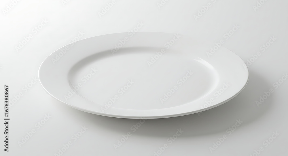 Classic round white ceramic dinner plate with a wide rim and a smooth glossy surface.
