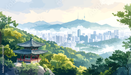 Wallpaper Mural Ancient Korean Pagoda on Mountaintop. Torontodigital.ca