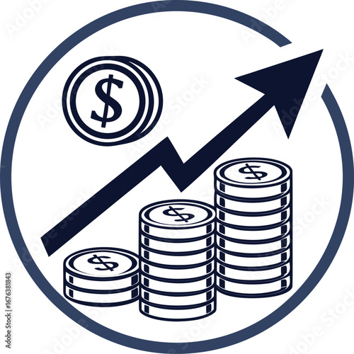 Financial Growth Concept Icon with Stacks of Coins and Upward Arrow Graph finance money EPS vector file download