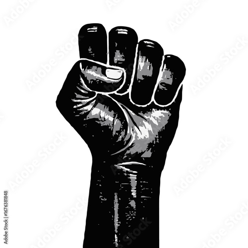 Vector art of black fist raised in protest
