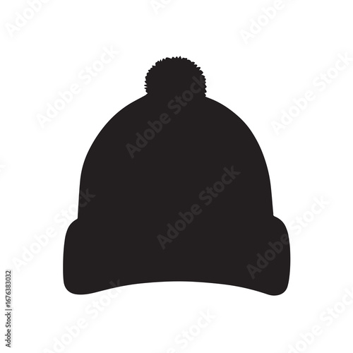 Black silhouette of a winter hat with pompom on top