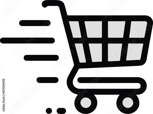 Stylized Icon of a Shopping Cart Moving Quickly with Motion Lines trolley commerce EPS vector file download