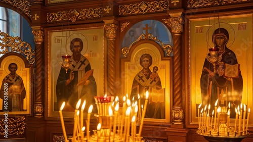 Wallpaper Mural Orthodox Church Interior with Illuminated Candles and Religious Icons for Spiritual Blogs, Cultural Awareness Websites, and Religious Education Content   Torontodigital.ca