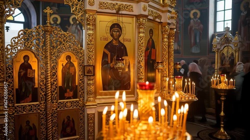 Wallpaper Mural Orthodox Church Icons and Candles During Autumnal Equinox Celebrations for Spirituality Blogs, Cultural Awareness Websites, Religious Events, and Heritage Articles   Torontodigital.ca