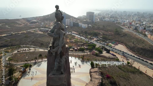 SENEGAL - 7.14.2025 - Wonderful aerial footage circling clockwise around the African Renaissance Monument in Senegal.