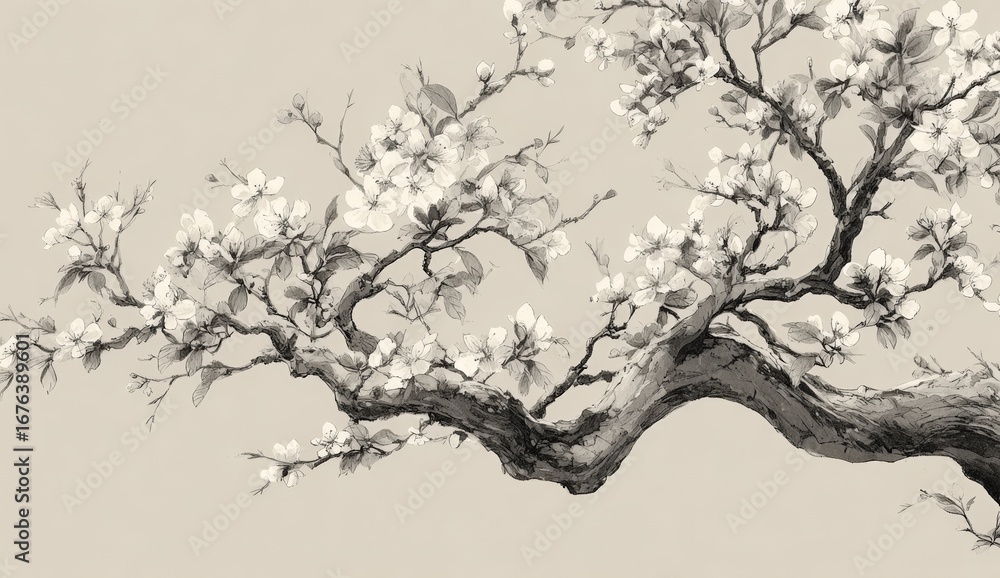 Fototapeta premium Elegant monochrome floral branch (1)