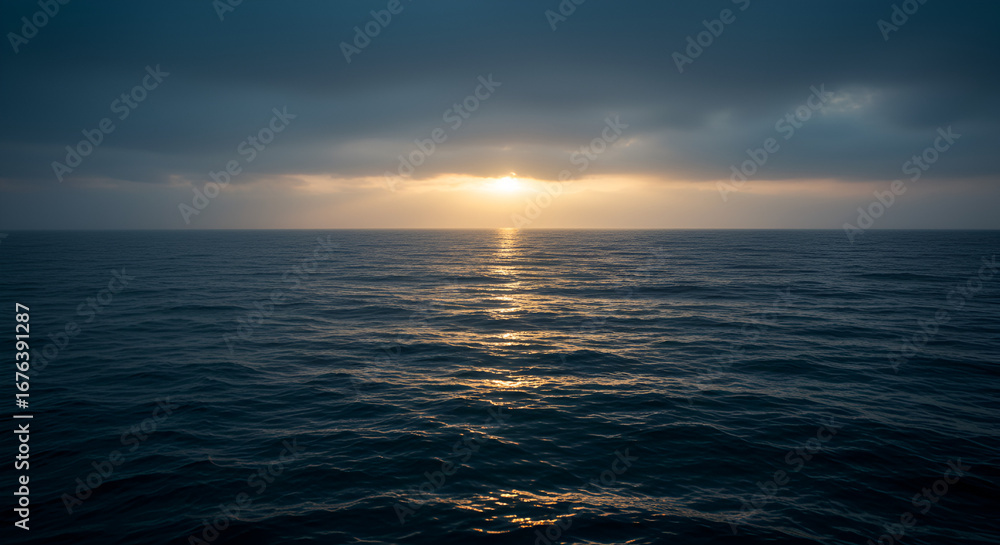 Obraz premium Serene sunset over the sea with golden reflections on the water surface