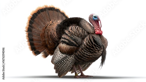 Wild turkey against white background