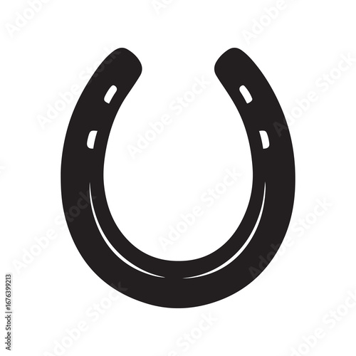 Isolated Black Horseshoe Silhouette Against White Background Symbolizing Luck and Equestrianism