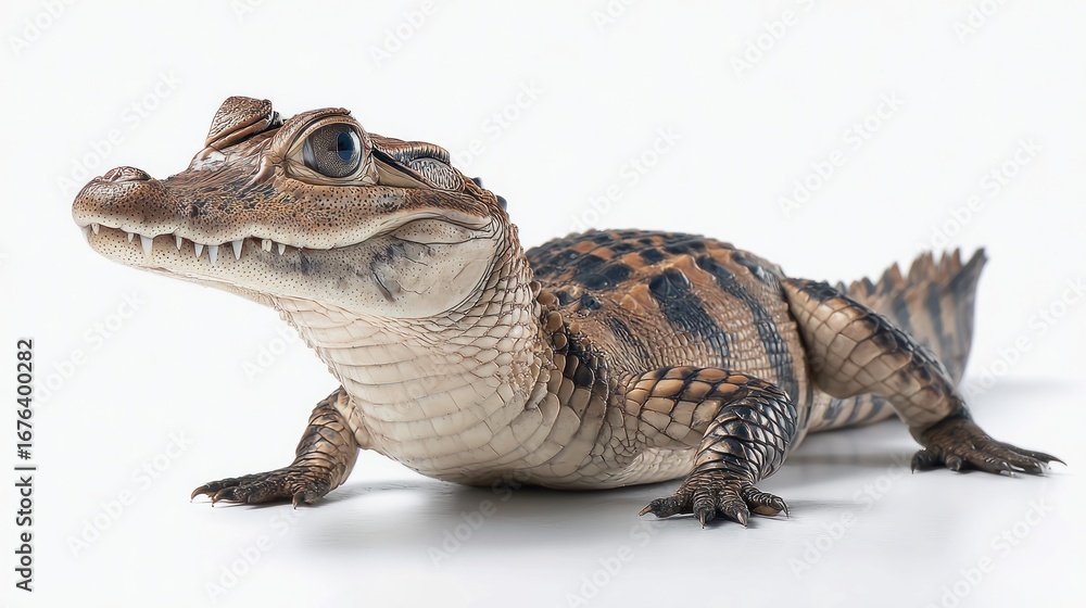 Obraz premium Young crocodile against white background