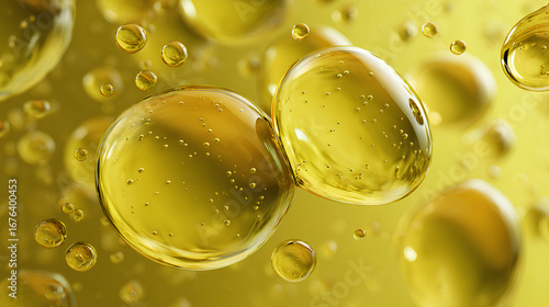 Avocado oil droplets, yellow liquid serum texture, 3d rendering facial oil drops skin care beauty product Stock Illustration