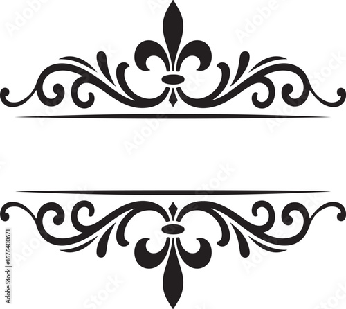 Elegant black decorative frame with fleur de lis and swirls border