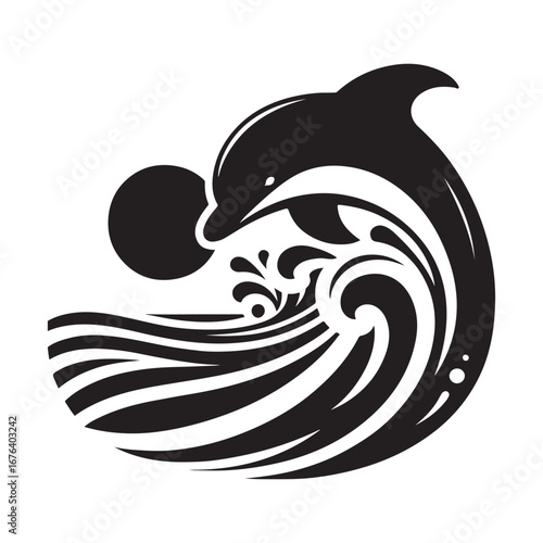 Dolphin vector silhouette  outline logo design concept illustration