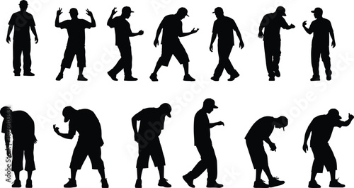 Silhouette Set of Hip Hop Dancer Poses in Various Dynamic and Freestyle Dance Moves for Graphic Design and Art Projects
