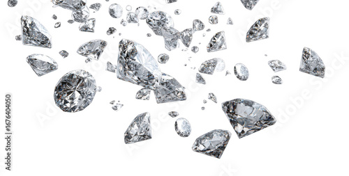 Shattered diamonds scattered against black background