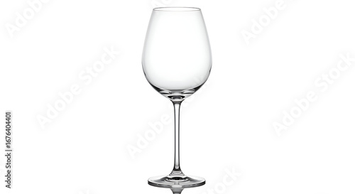 Elegant transparent wine glass with a long slender stem and a wide rounded bowl.