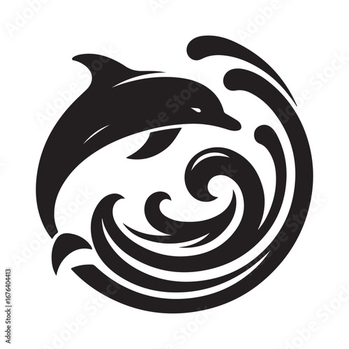 Dolphin vector silhouette  outline logo design concept illustration