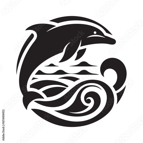 Dolphin vector silhouette  outline logo design concept illustration