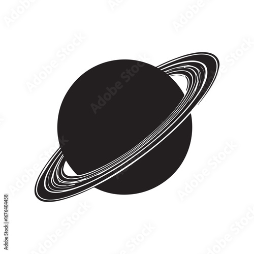 Saturn Black Silhouette With Rings Orbiting the Planet Shape