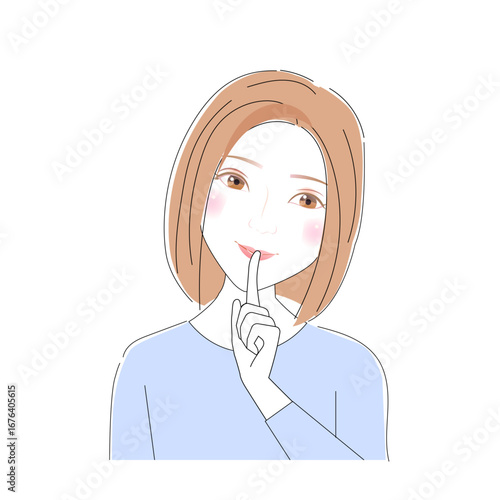 口に指を当てる女性
