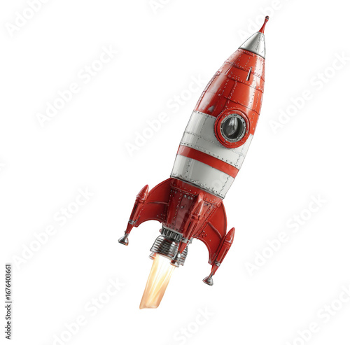 Red rocket launching into space