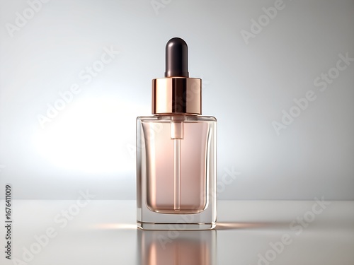 Elegant Glass Dropper Bottle with Rose Gold Accents for Skincare or Cosmetic Products