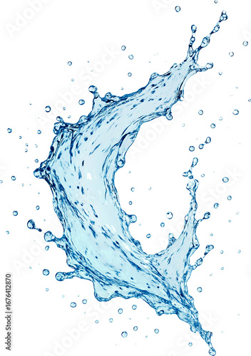 透明な背景に分離された青い水のしぶき	