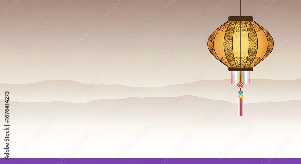 Obraz premium An ornate chinese lantern with intricate patterns hangs against a soft, muted background, evoking a sense of traditional asian culture and festive celebration