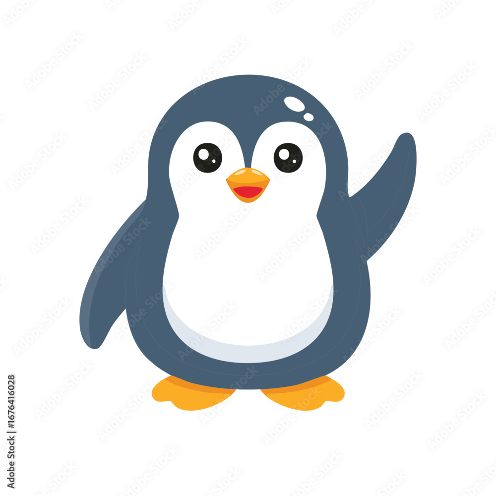 Naklejka premium Cute cartoon penguin waving with a friendly gesture