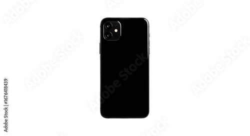 Sleek black smartphone back view with camera module on dark background