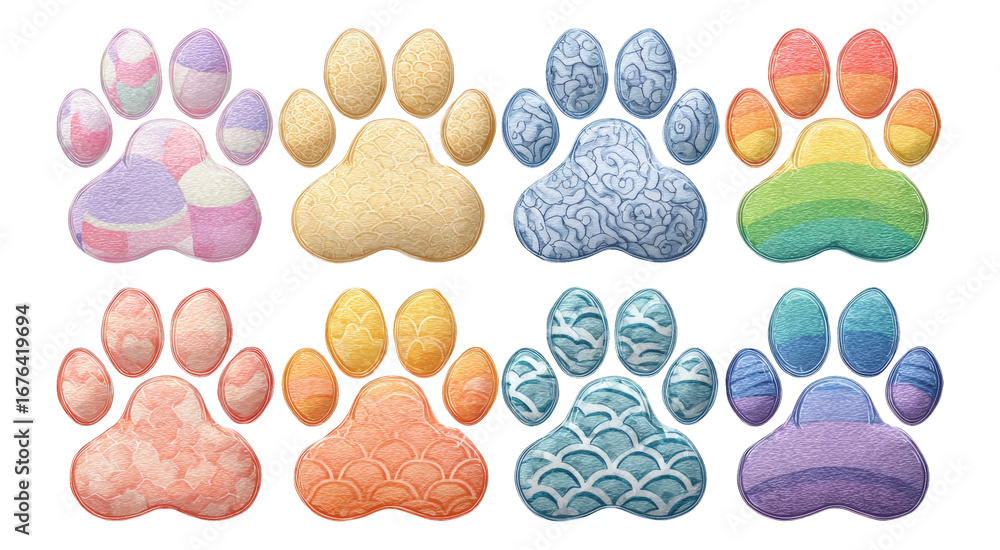 Fototapeta premium Colorful Isolated Paw Prints on Transparent Background for Design